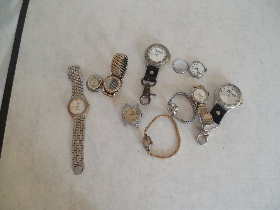 Lot of 9 men's & ladies watches Helzberg, Hampden, Welsbro parts or repair