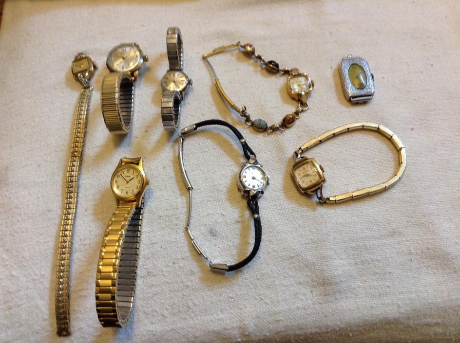 Vintage Ladies' Watch Lot of 8 for parts or repair, some 10K