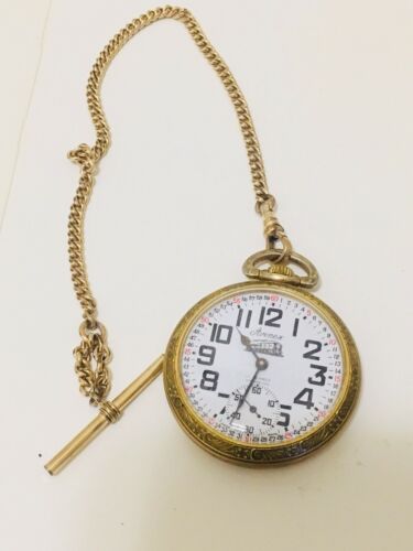 Antique Railroad Train Gold Filled Pocket Watch With Chain Arnex Hamilton