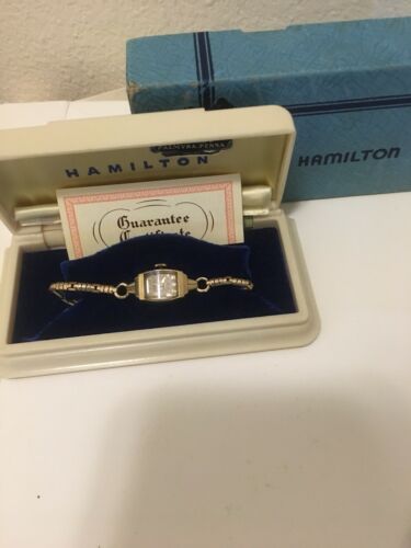 Vintage 14k Gold Hamilton Watch For Parts Repair Original Box Not Working Scrap