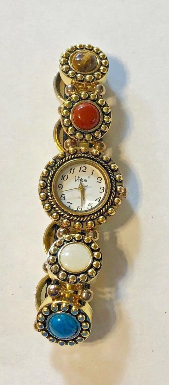 Lovely Ladies Vivani Gold Tone Watch with Faux Gemstone Cabs for Parts, Repairs