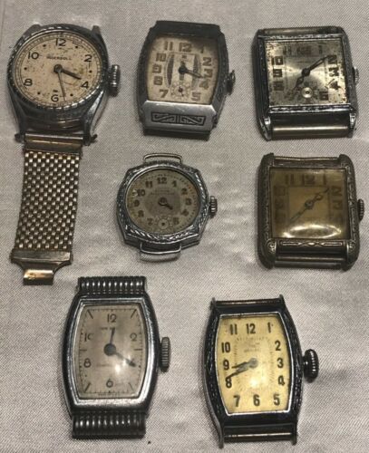 Lot Of 7 Vintage New Deco Watches For Repair Or Parts