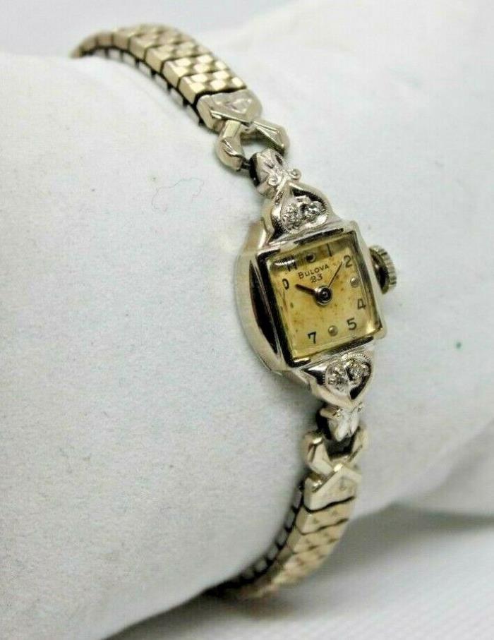 Bulova 23 Ladies Mechanical Watch, Diamond Accents, Rolled Gold Plate RGP P/R