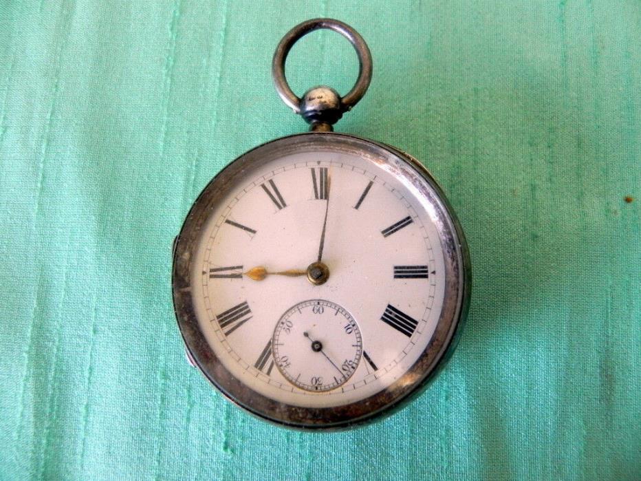 VINTAGE STERLING SILVER LARGE POCKET WATCH, KEY WIND WITH KEY