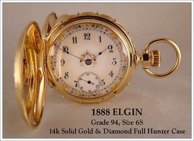 Museum Quality 130 Yr Old Elgin Pocket Watch 14K Solid Gold/Diamond Full Hunter