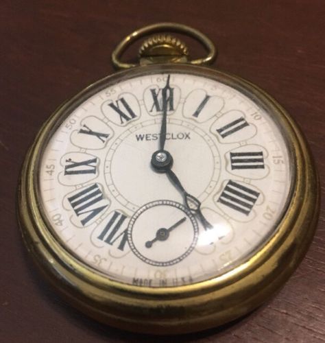 WESTCLOX FANCY DIAL GOLD TONE CASE POCKET WATCH #356