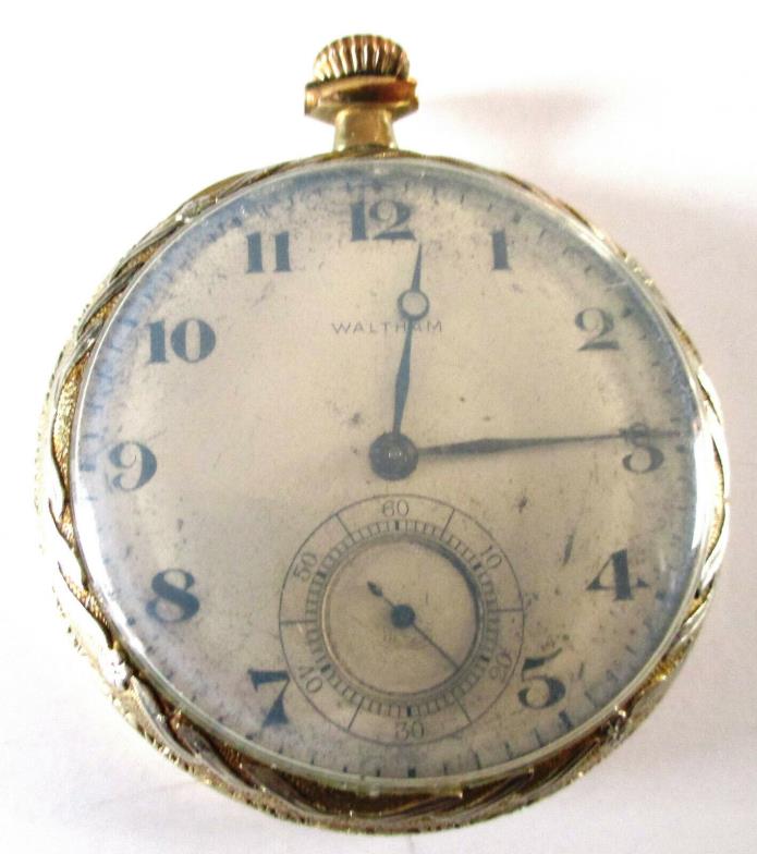 Ca 1919 Art Deco Waltham Pocket Watch, OF, 17j, 12s, Mod 1894, Gr 225, YGF Case