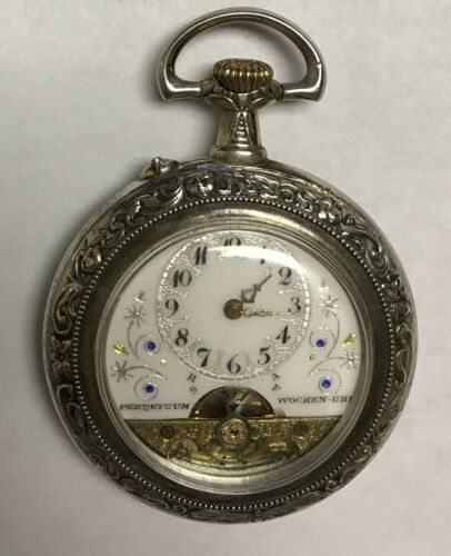 Antique 8 Day Pocket Watch Swiss Made Exposed Balance ~ Running