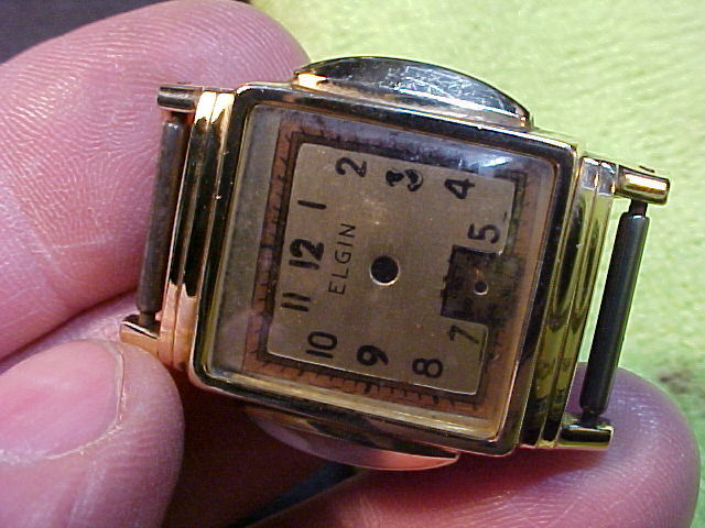 Elgin Art Deco NOS 10K RGP wristwatch, dial, crown assembly