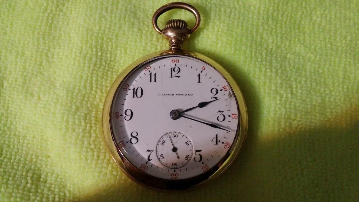 Illinois 18s Gold Filled Open Faced Pocket Watch 17j