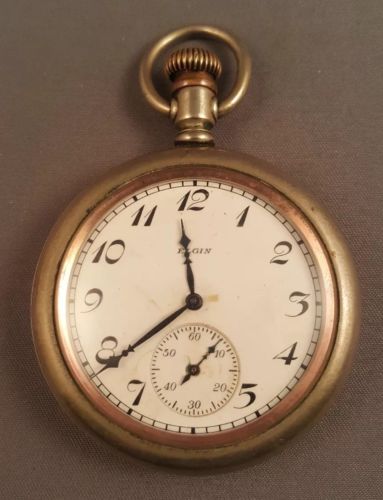 Antique ELGIN 18 Size 7 Jewel Nickel Silver Tip Out Pocket Watch For Repair