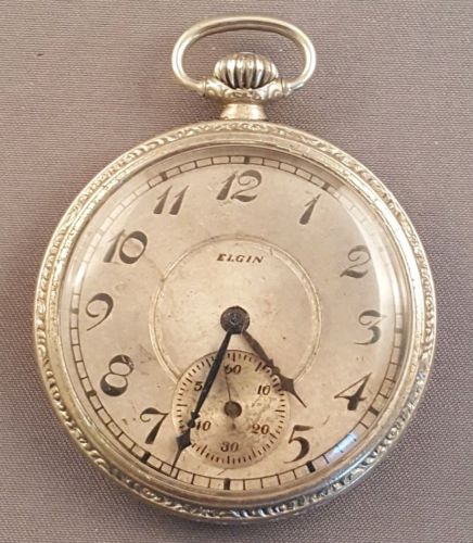 Vtg ELGIN 12 Size 7 Jewels Silveroid Case Pocket Watch Runs NICE