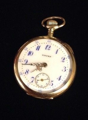 Vintage Gruen 14K Gold Pocket Watch 1941 17 Jewels 20.96g Winds and Runs