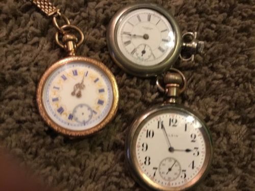 Antique NY Standard Watch Co, Elgin, CWC Co.  Pocket Watches For Parts