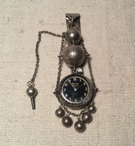 Antique Victorian Dominick Haff Sterling Silver Agassiz Geneva Watch Chatelaine