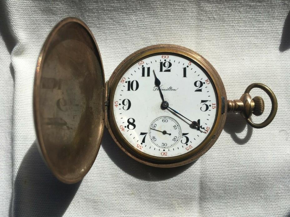Antique 1911 Hamilton Gold Plated Pocket Watch 17 Jewels
