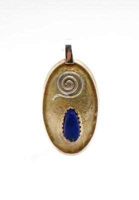 14k Yellow Gold, Lapis and Fire Agate Double-Sided Pendant