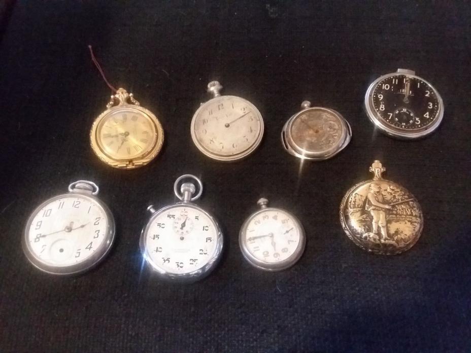 Vintage Pocket Watch Parts Repair Lot 8 Pieces Peter Pan Ingraham Ingersoll