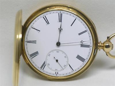 IMPECCABLE SOLID 18K 50MM 8 DAY SWISS 22 JWL HUNTER CASE POCKET WATCH, RUNNING!