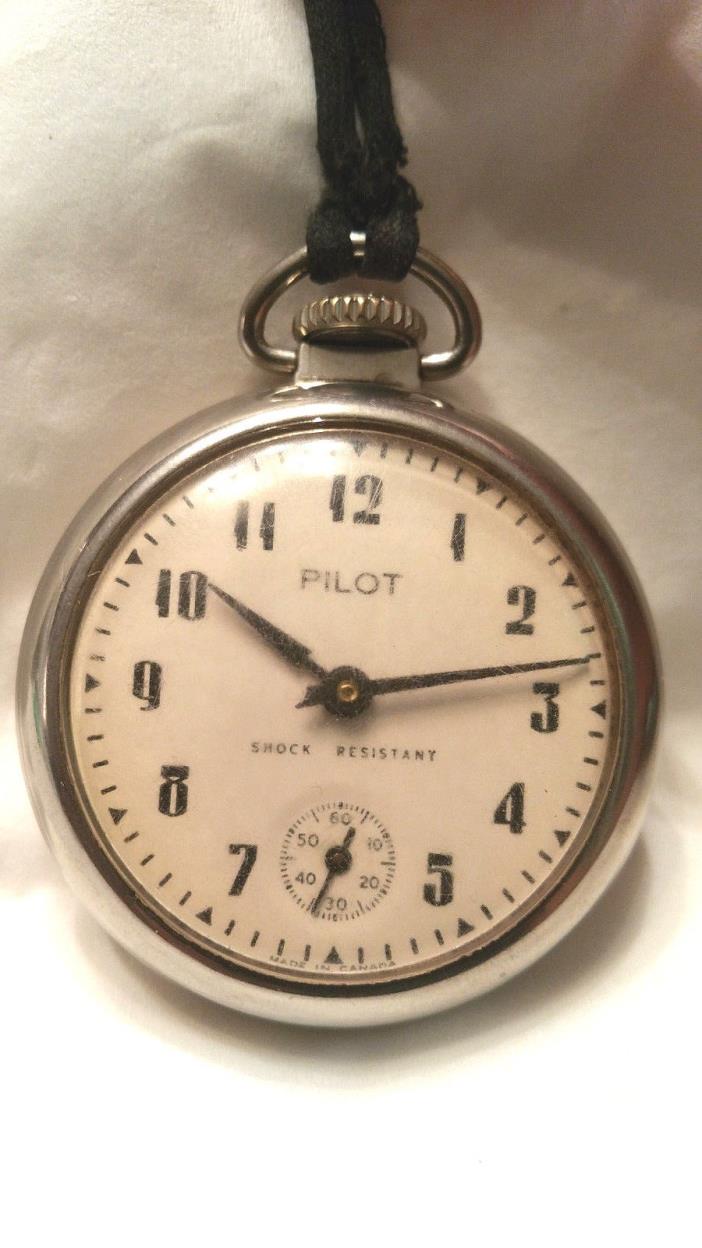 Vintage Pilot Brand Pocket Watch Westclox Movement Tested Working Free Shipping!