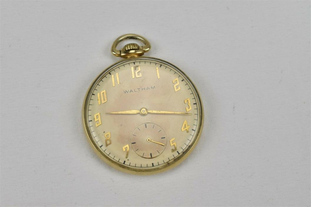 Colonial Waltham Open Face Pocket Watch 21 Jewels Pendant 14K Gold Filled