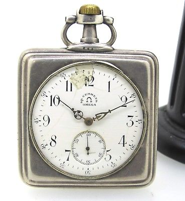 RARE Omega Vintage 1913`S Silver Square Pocket Watch 49 MM