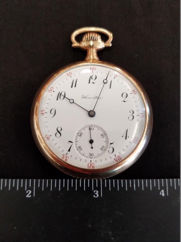 14K rolled gold Hamilton Pocket Watch MFG: 1900 Sz 16s  with 17j