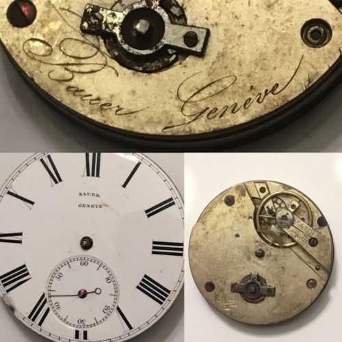 Rare Antique Bauer Geneve Keywind Pocket Watch Movement Dial Steampunk