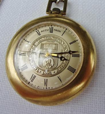 Bulova ACCUTRON Quartz Pocket Watch George Washington University 1821 W/ Chain