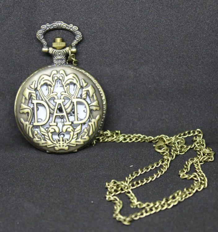 NEW Antique Style Metal Gold Mens DAD Pocket Watch Hollow Design Pendant