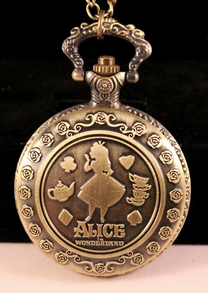 Alloy Rustic Alice in Wonderland Pocket Watch w/Free Jewelry Box and Shipping