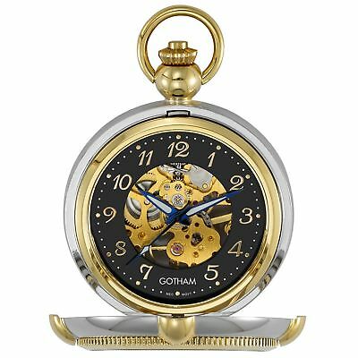 Gotham Men's Two-Tone Photo Insert Skeleton Pocket Watch with Built-in Stand # G