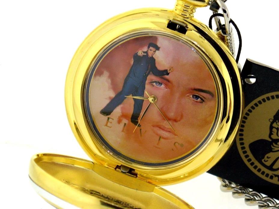 Franklin Mint Artist Nate Giorgio TCB Graceland Elvis Presley Gold Pocket Watch