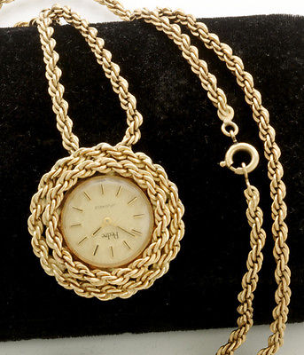 WOMENS SWISS PENDANT WATCH | 17 JEWEL YELOW GOLD FILLED WITH CHAIN AND BOX
