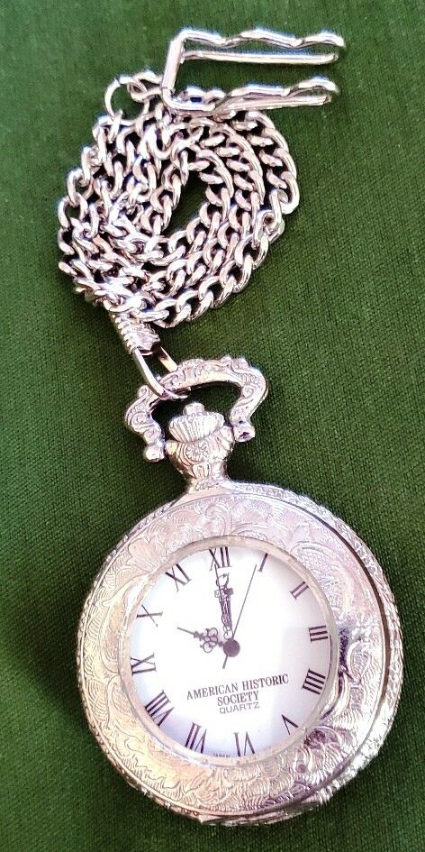 Souvenir American Historic Society Quartz Pocket Watch with Chain