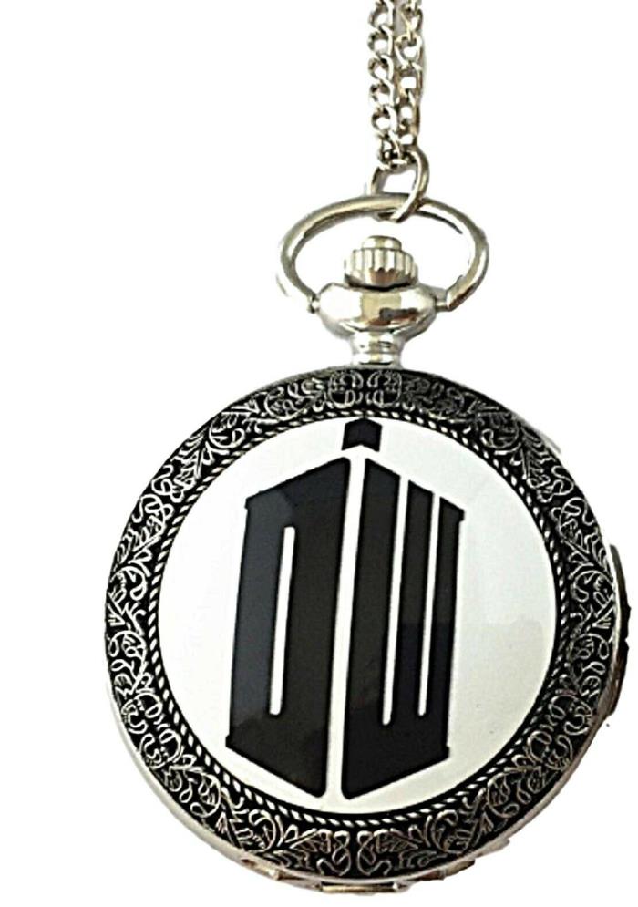 Doctor Who DW Large Silvertone Metal Pendant Pocket Watch