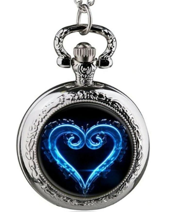 Kingdom Hearts Logo Silvertone Metal Pendant Pocket Watch