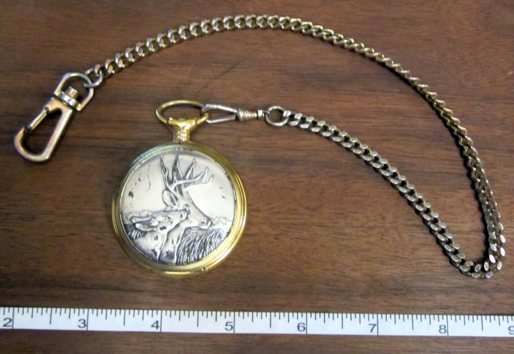 Phillip Crowe Collectable Series Majesti Swiss Pocket Watch Deer Quail Chain