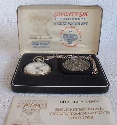 BRADLEY TIME VINTAGE BICENTENNIAL COMMEMORATIVE 1776- 1976 POCKET WATCH #C 2049