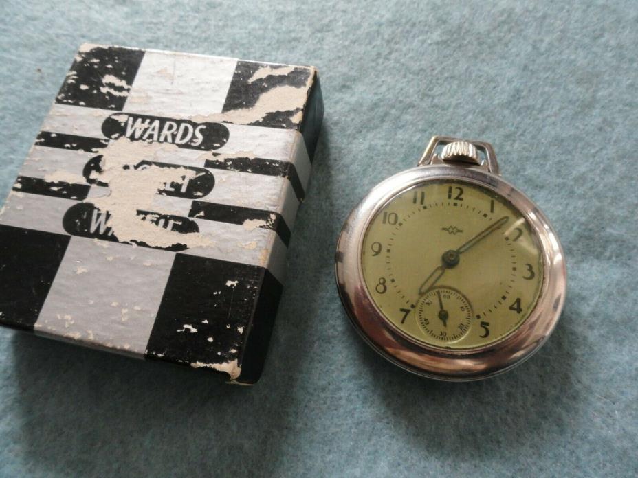 Vintage Montgomery Ward Mechanical Wind Up Pocket Watch with the Box