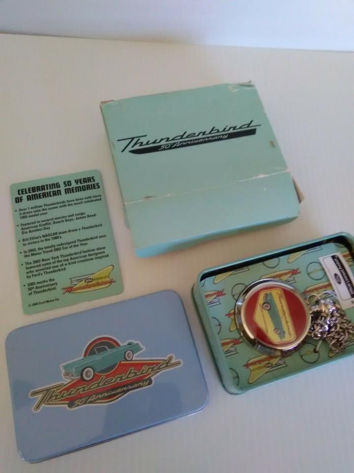 Ford Thunderbird collectible pocket watch and tin.