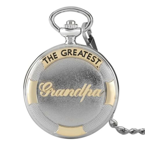 Luxury Silver The Greatest Grandpa Quartz Pocket Watch with Chain Best Gifts