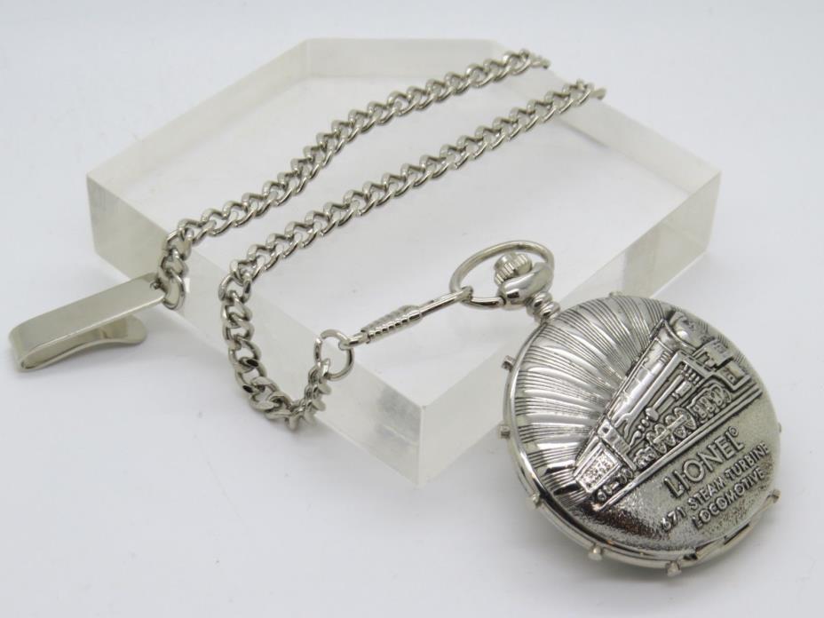 Lionel 100 year Anniversary Commemorative Pocket Watch Silvertone w/ Chain E