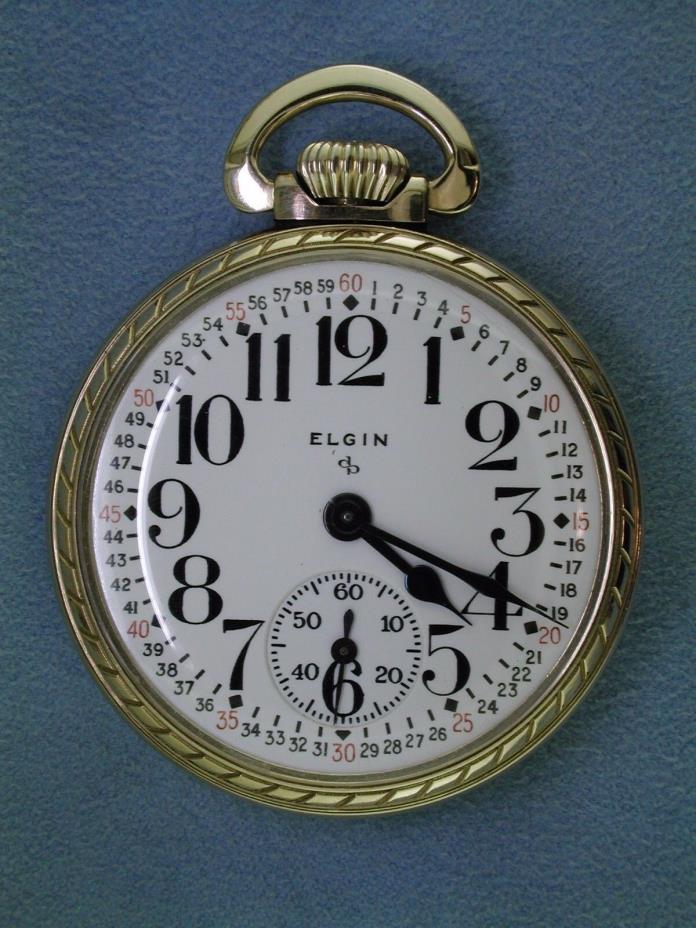 Elgin 575 16 size Open Face 15 Jewel Pocket Watch 10K Rolled Gold Case RUNNING