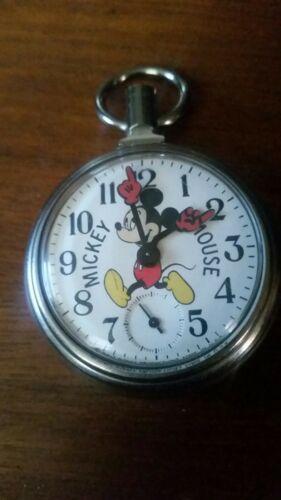 Mickey Mouse  Vintage Genuine Mechanical Wind Up Pocket Watch Missing Crown