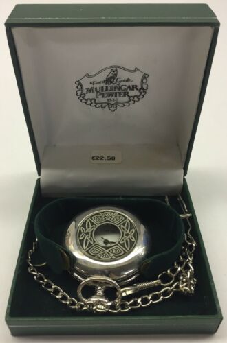 Small Mullingar Pewter Quartz Pocket Watch Celtic Circle W/ Case 95-3-2