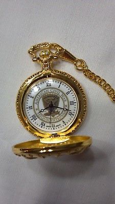 CIVIL WAR GOLD TONE LOGO ON FACE POCKET WATCH & FOB - NEW