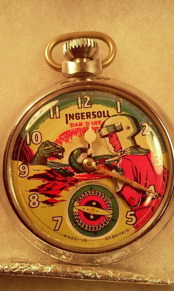 DAN DARE POCKET WATCH -VINTAGE INGERSOLL ~With MOVING ARM     LOOKS GREAT !!
