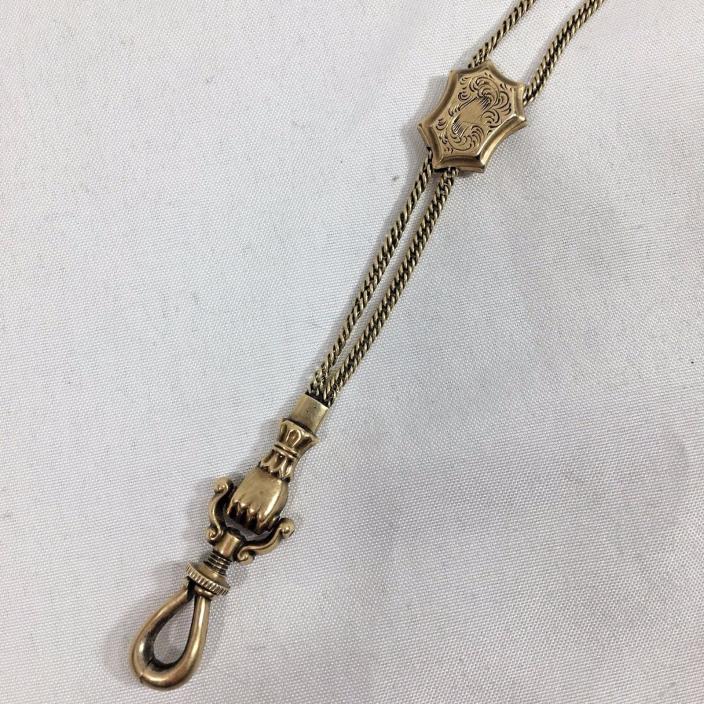 Antique Victorian 14K Gold Pocket Watch Chain Fob With Monkey Paw Hand 40” 27g
