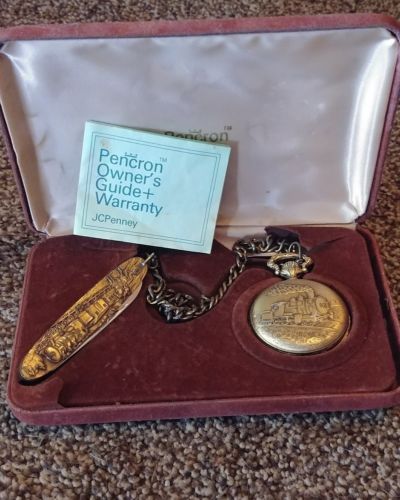 pencron train pocket watch with knife in original case